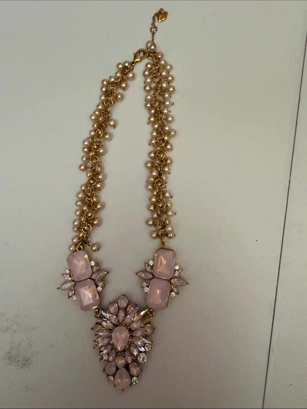 Gold Chain Pink Crystal Statement Necklace